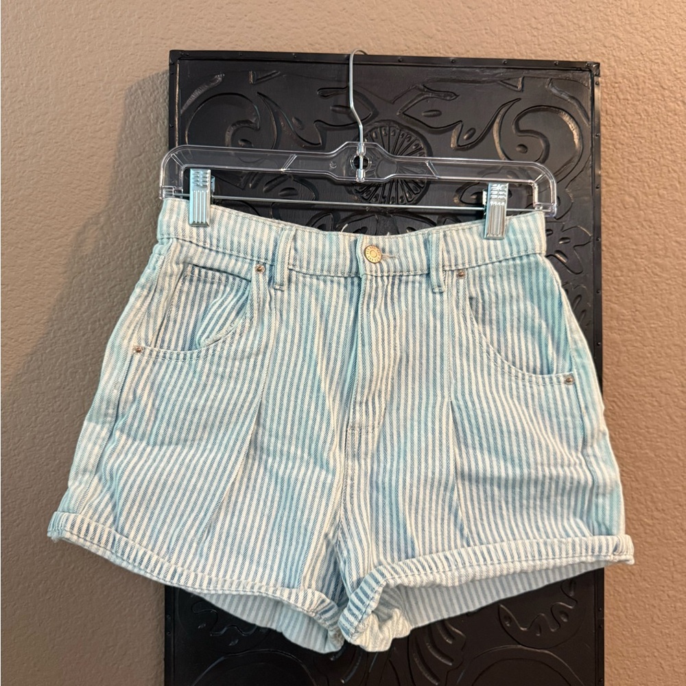 BDG Light Blue Striped High Waist Shorts